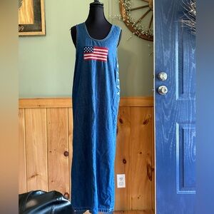 Vintage Blue Denim Jumper Lindsey Michelle Dress American flag SZ Medium